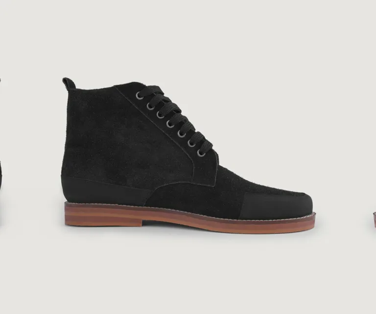 Carnell Moc Toe Black Suede Boots Handcrafted Men's Footwear — Three-Quarter Perspective
