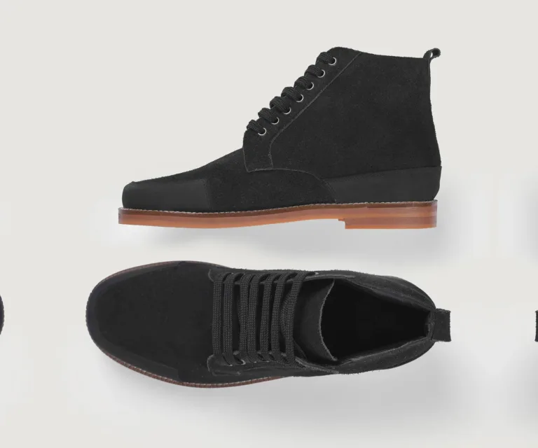Carnell Moc Toe Black Suede Boots Handcrafted Men's Footwear — Toe Cap & Vamp Detail