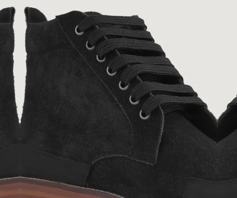 Carnell Moc Toe Black Suede Boots Handcrafted Men's Footwear — Heel Counter & Rear View