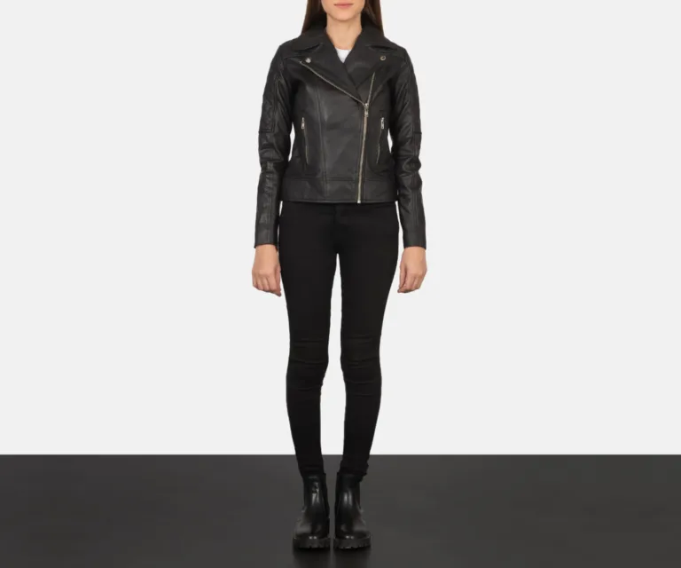 Carolyn Quilted Black Biker Jacket Luxury Women's Biker Jacket — Asymmetrical Zipper & Lapel Architecture