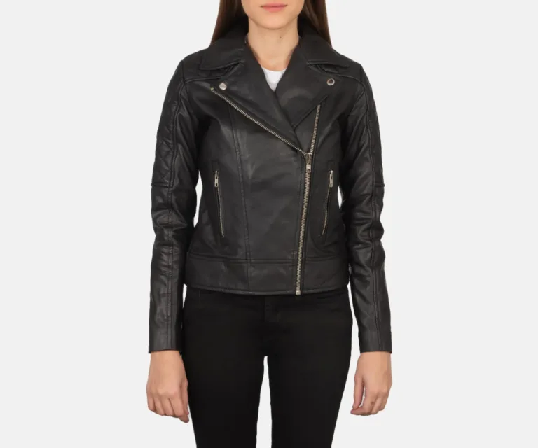 Carolyn Quilted Black Biker Jacket Luxury Women's Biker Jacket — Rear Profile & Tailored Seaming