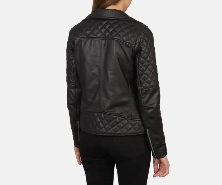 Carolyn Quilted Black Biker Jacket Luxury Women's Biker Jacket — Macro Hardware & Leather Grain