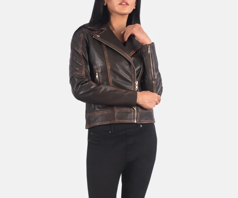 Carolyn Quilted Vintage Brown Biker Jacket Luxury Women's Biker Jacket — Rear Profile & Tailored Seaming