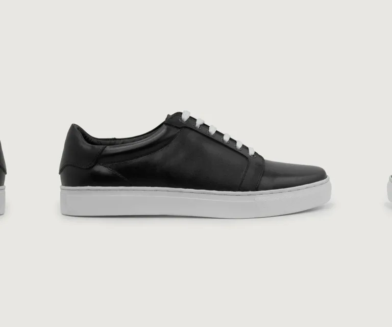 Carter Runn Black Leather Sneakers Handcrafted Men's Footwear — Three-Quarter Perspective