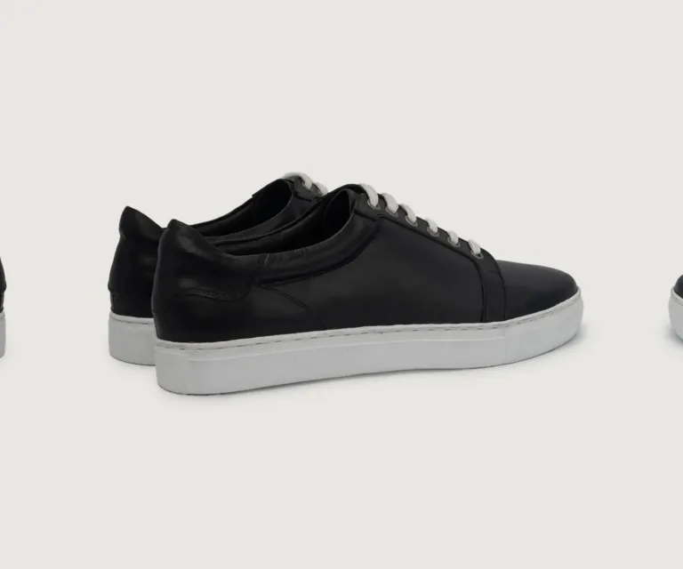 Carter Runn Black Leather Sneakers Handcrafted Men's Footwear — Toe Cap & Vamp Detail
