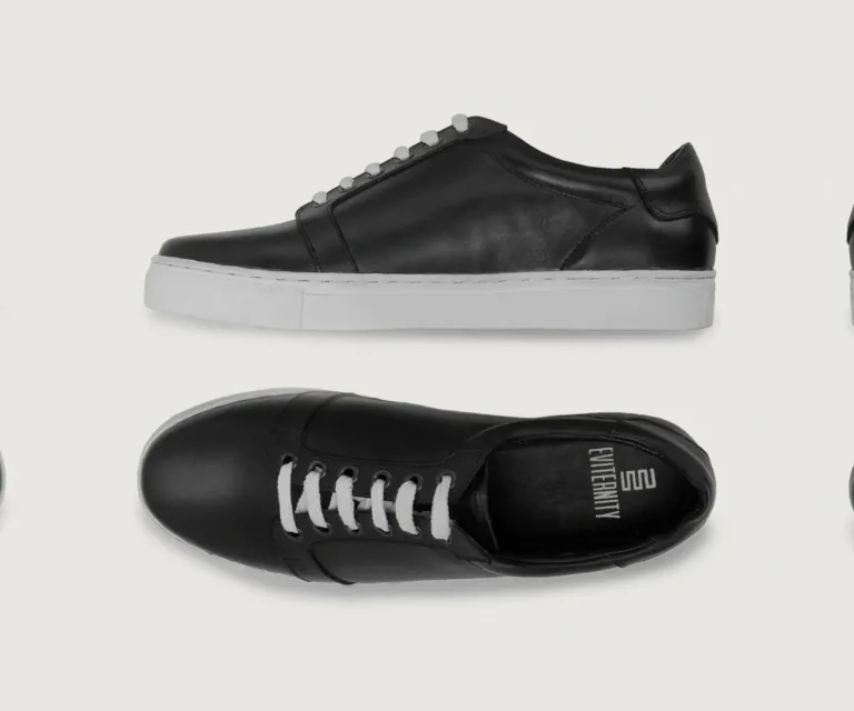 Carter Runn Black Leather Sneakers Handcrafted Men's Footwear — Heel Counter & Rear View