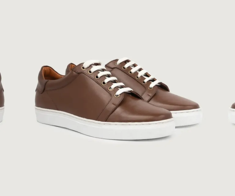 Carter Runn Brown Leather Sneakers Handcrafted Men's Footwear — Lateral Profile Hero View