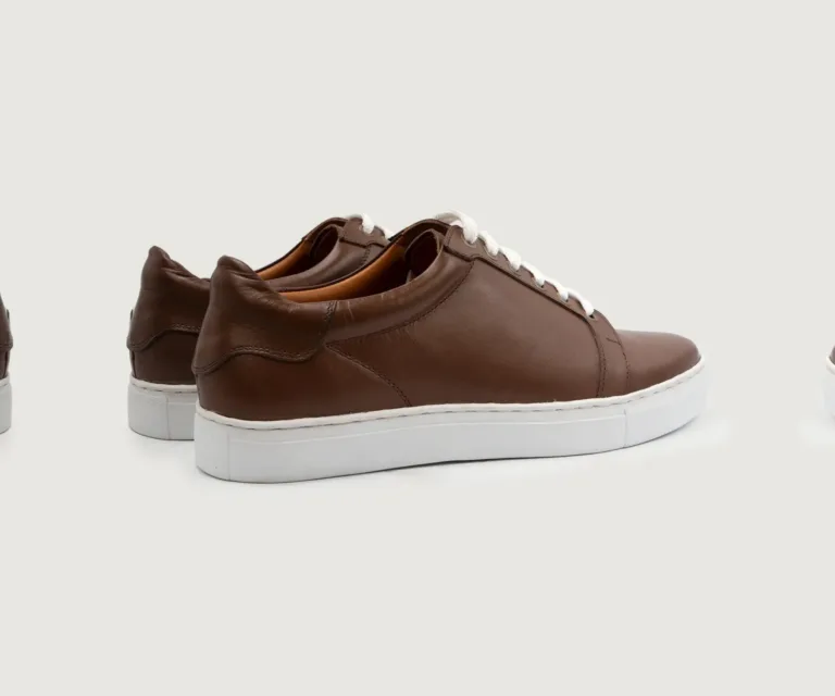 Carter Runn Brown Leather Sneakers Handcrafted Men's Footwear — Toe Cap & Vamp Detail