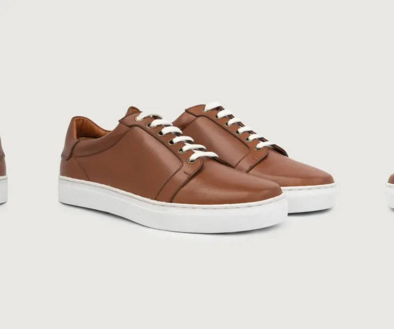 Carter Runn Tan Leather Sneakers Handcrafted Men's Footwear — Lateral Profile Hero View