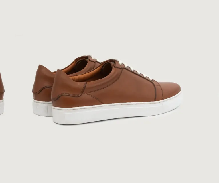 Carter Runn Tan Leather Sneakers Handcrafted Men's Footwear — Toe Cap & Vamp Detail