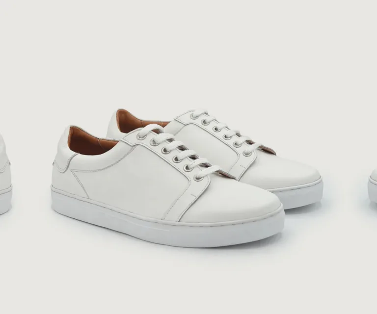 Carter Runn White Leather Sneakers Handcrafted Men's Footwear — Lateral Profile Hero View