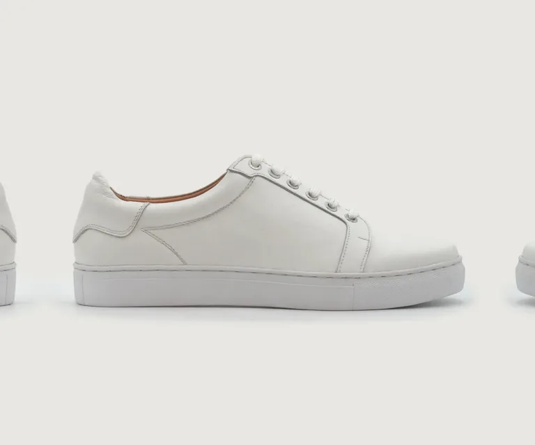 Carter Runn White Leather Sneakers Handcrafted Men's Footwear — Three-Quarter Perspective