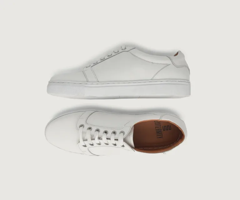 Carter Runn White Leather Sneakers Handcrafted Men's Footwear — Heel Counter & Rear View