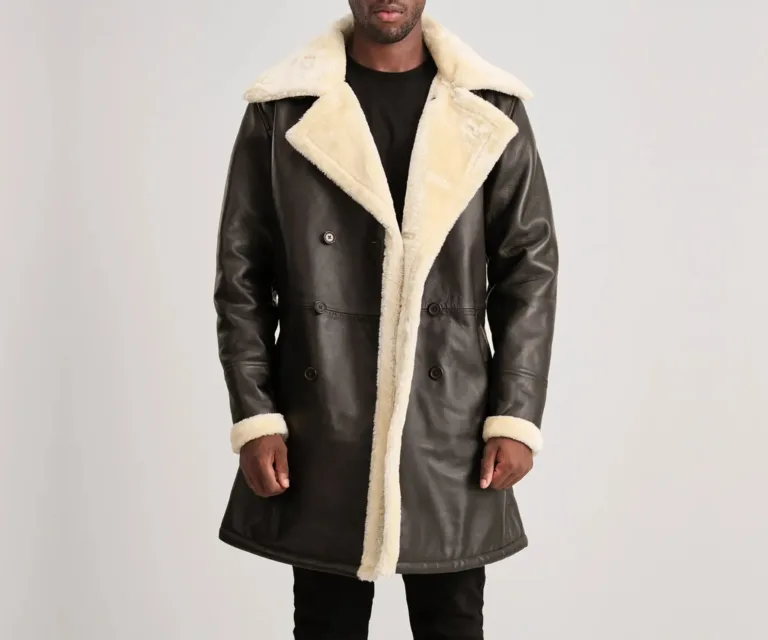 Charles Brown Leather Shearling Double-Breasted Coat — Front Open Hero Presentation