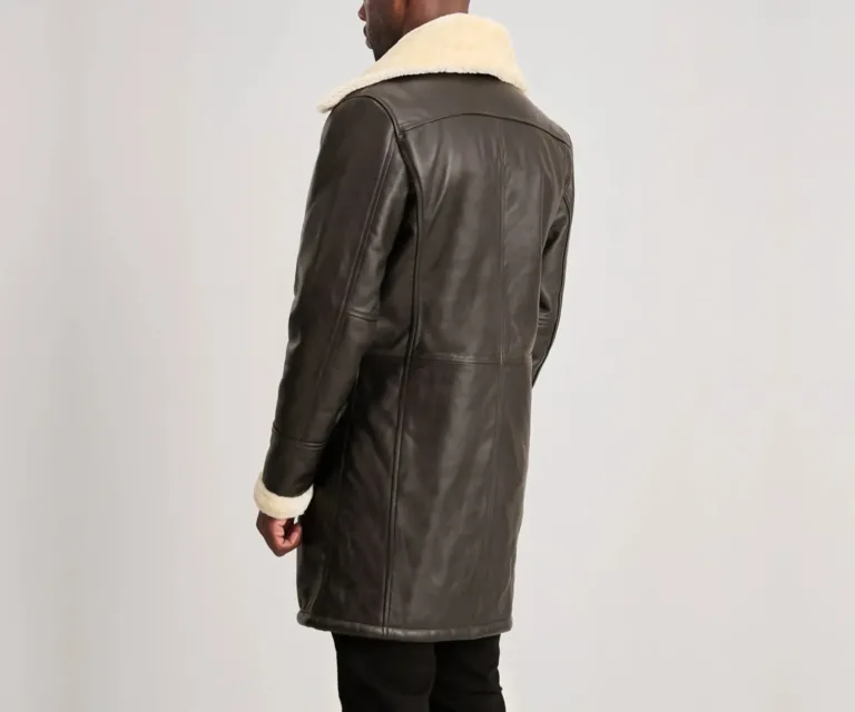 Charles Brown Leather Shearling Double-Breasted Coat — Macro Detail Fur Lining, Leather Grain & Buckles