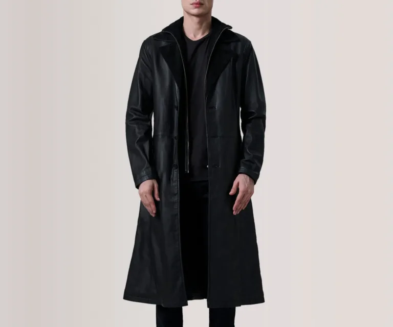 Charlton Black Leather Single Breasted Coat — Front Hero View
