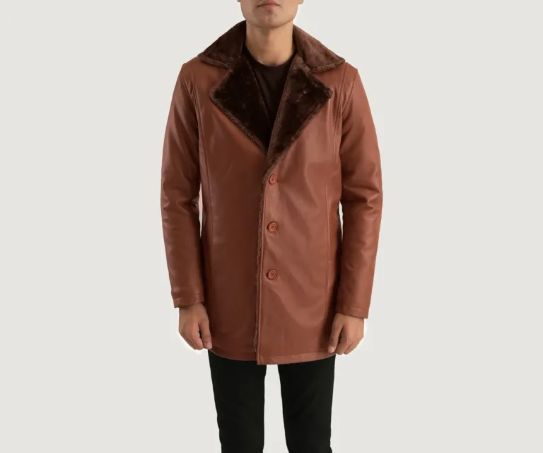 Cinnamon Brown Leather Fur Coat — Front Open Hero Presentation