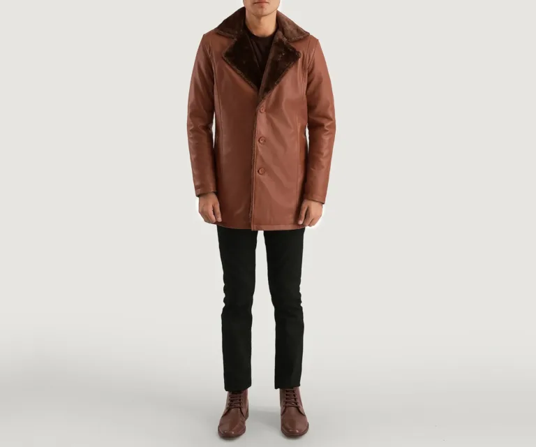 Cinnamon Brown Leather Fur Coat — Full-Length Model Editorial Presentation