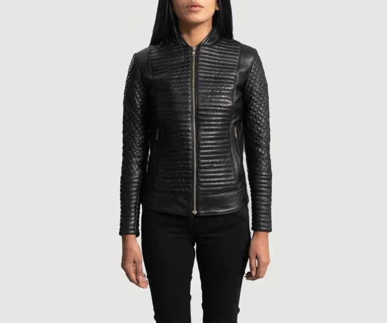 Cityscape Black Leather Biker Jacket Luxury Women's Biker Jacket — Front Silhouette Hero Presentation
