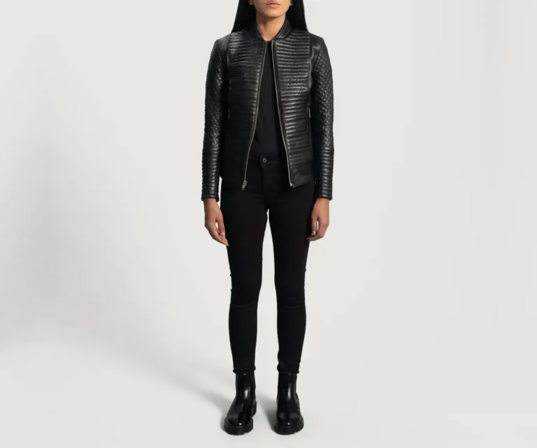 Cityscape Black Leather Biker Jacket Luxury Women's Biker Jacket — Rear Profile & Tailored Seaming