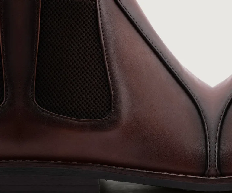 Clarkson Chelsea Brown Burnished Leather Boots - StudGuard Handcrafted Men's Footwear — Heel Counter & Rear View