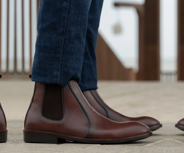 Clarkson Chelsea Brown Burnished Leather Boots - StudGuard Handcrafted Men's Footwear — Outsole Tread & Seam Craftsmanship