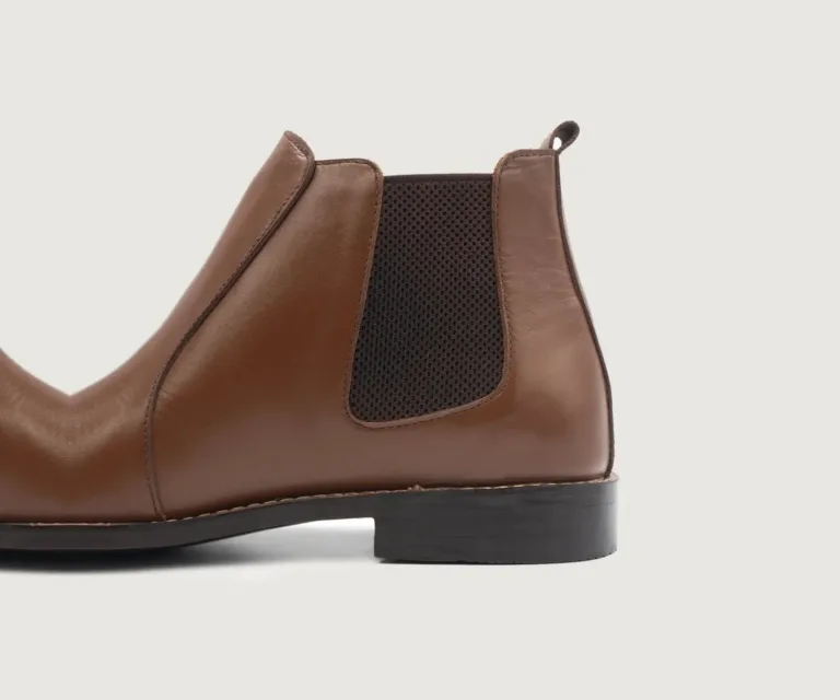 Clarkson Chelsea Brown Leather Boots Handcrafted Men's Footwear — Heel Counter & Rear View