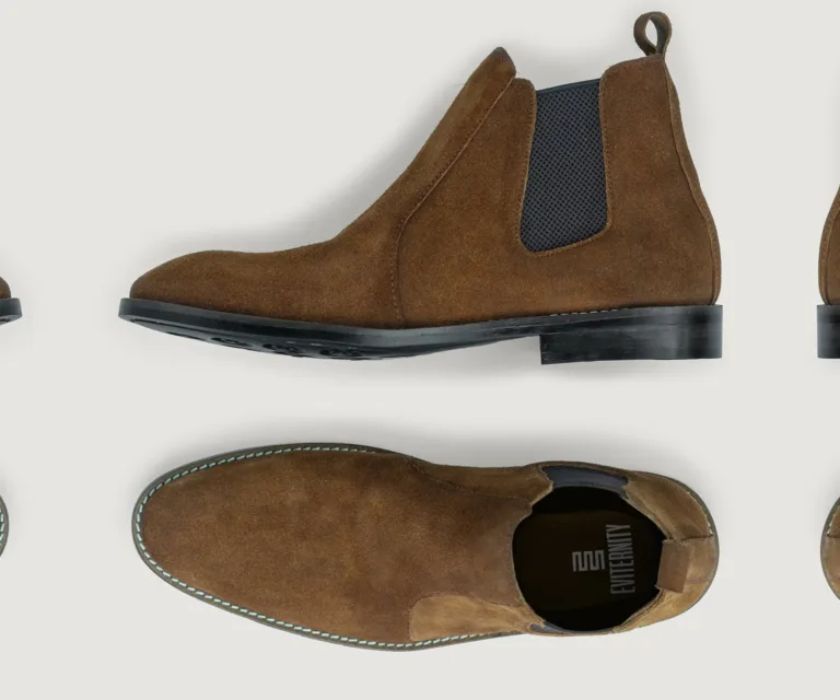 Clarkson Chelsea Brown Suede Leather Boots - StudGuard Handcrafted Men's Footwear — Toe Cap & Vamp Detail