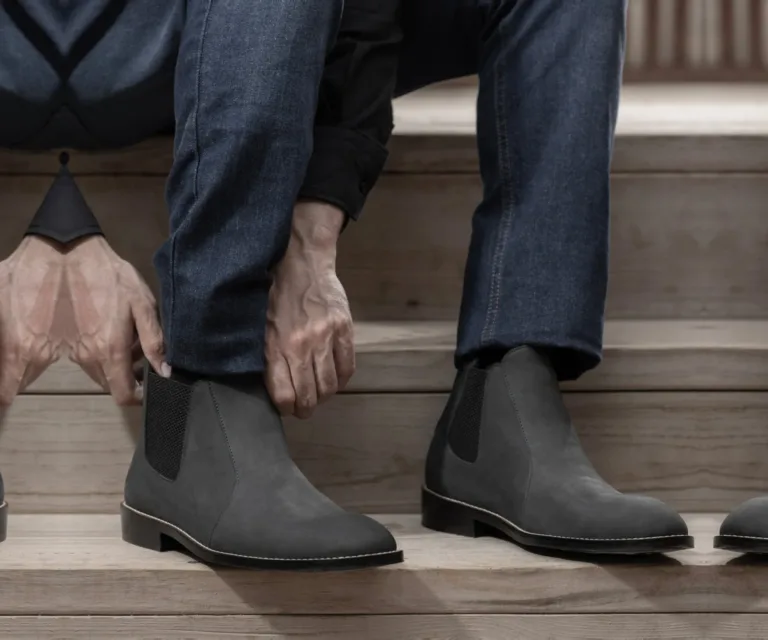 Clarkson Chelsea Grey Nubuck Leather Boots - StudGuard Handcrafted Men's Footwear — Heel Counter & Rear View