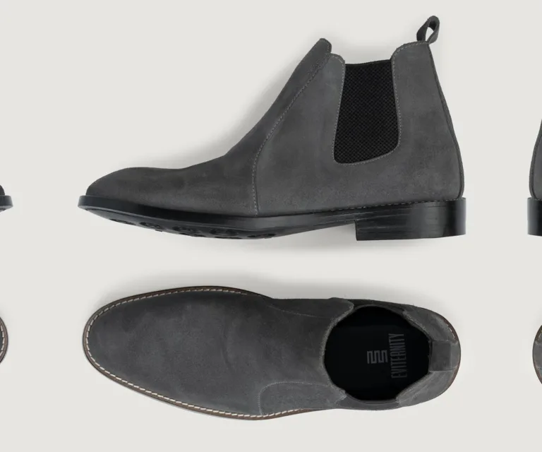Clarkson Chelsea Grey Suede Leather Boots - StudGuard Handcrafted Men's Footwear — Toe Cap & Vamp Detail