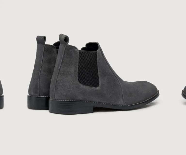 Clarkson Chelsea Grey Suede Leather Boots - StudGuard Handcrafted Men's Footwear — Heel Counter & Rear View