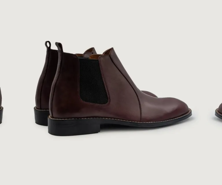 Clarkson Chelsea Maroon Leather Boots Handcrafted Men's Footwear — Toe Cap & Vamp Detail