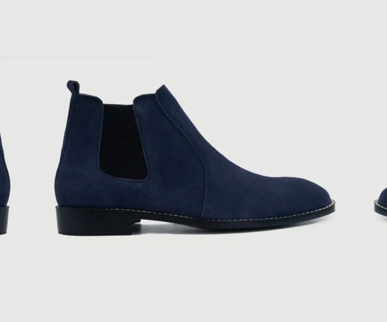 Clarkson Chelsea Midnight Blue Suede Leather Boots Handcrafted Men's Footwear — Three-Quarter Perspective