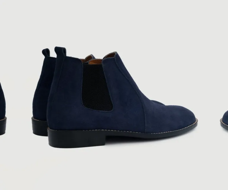 Clarkson Chelsea Midnight Blue Suede Leather Boots Handcrafted Men's Footwear — Toe Cap & Vamp Detail