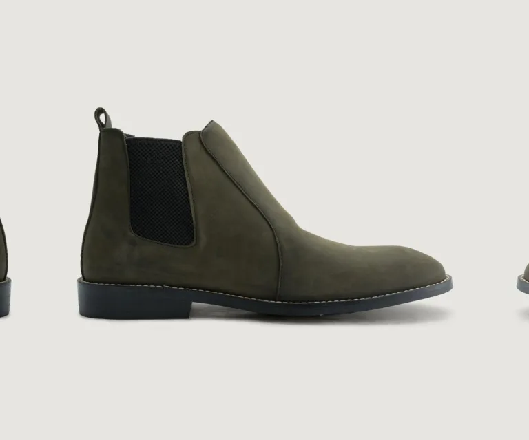 Clarkson Chelsea Olive Pullup Leather Boots - StudGuard Handcrafted Men's Footwear — Three-Quarter Perspective