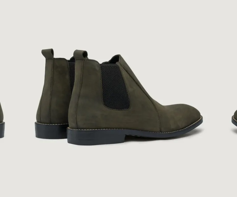 Clarkson Chelsea Olive Pullup Leather Boots - StudGuard Handcrafted Men's Footwear — Heel Counter & Rear View