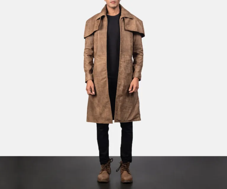 Classic Brown Leather Duster — Front Hero View