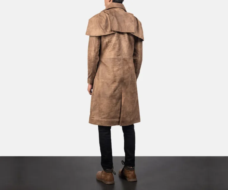 Classic Brown Leather Duster — Front Detail & Closure