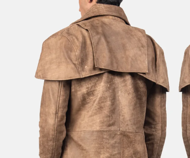 Classic Brown Leather Duster — Rear Profile View