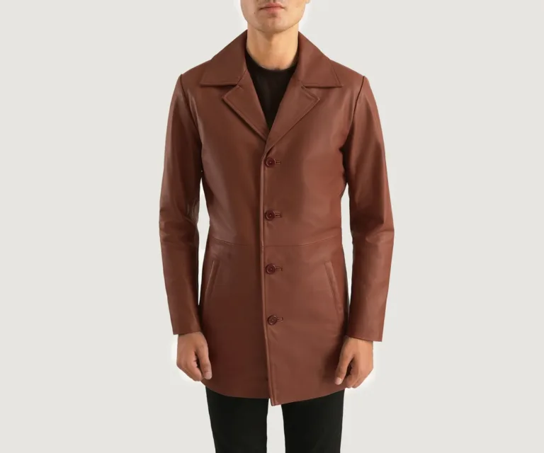 Classmith Brown Leather Coat — Rear Back View & Tailored Vent Hemline