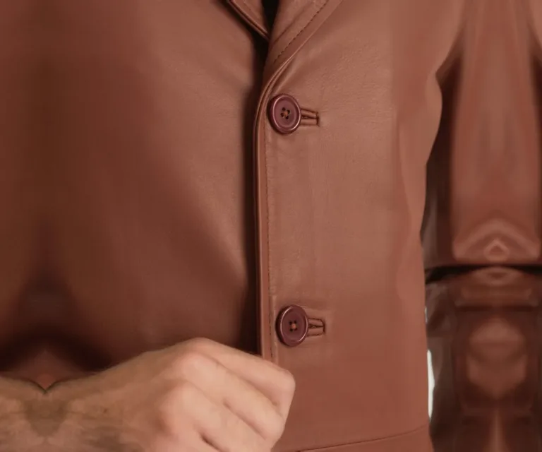 Classmith Brown Leather Coat — Full-Length Model Editorial Presentation