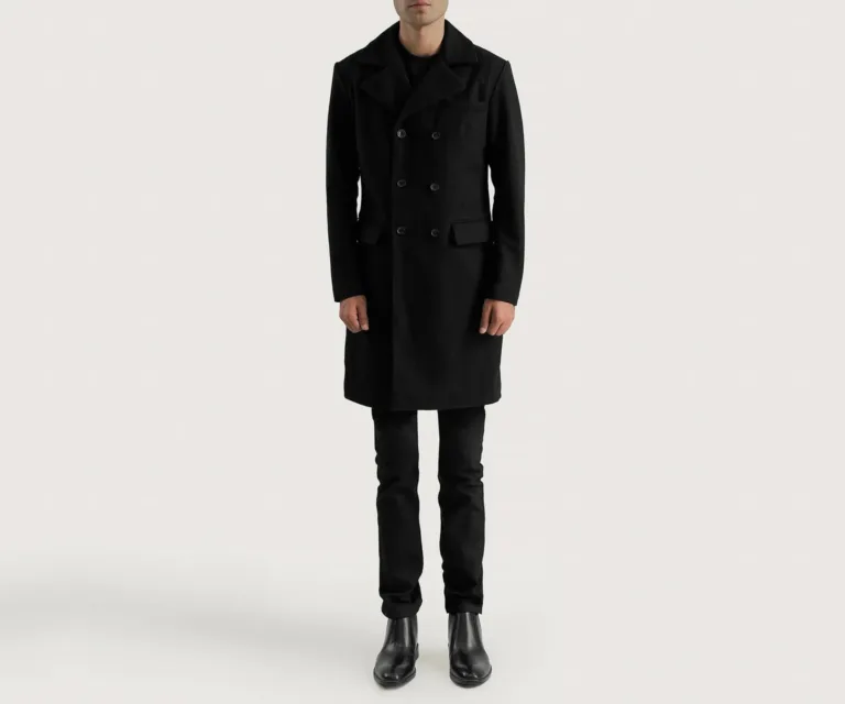 Claud Black Wool Double Breasted Coat — Front Detail & Closure