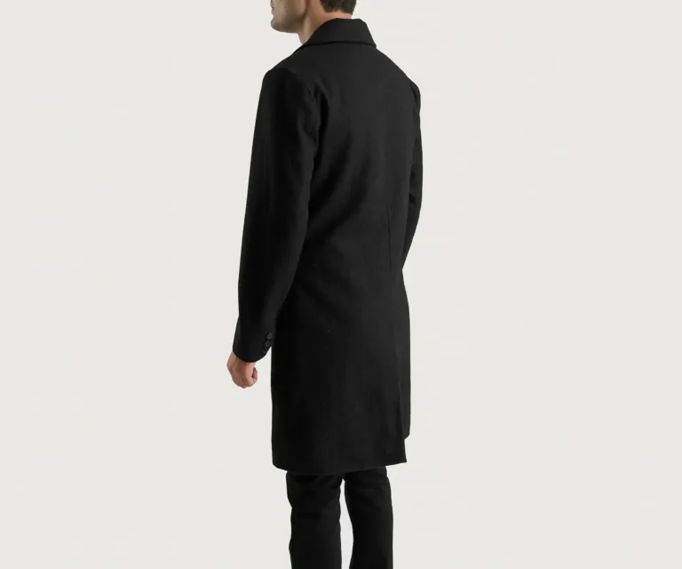 Claud Black Wool Double Breasted Coat — Macro Hardware & Seam Construction