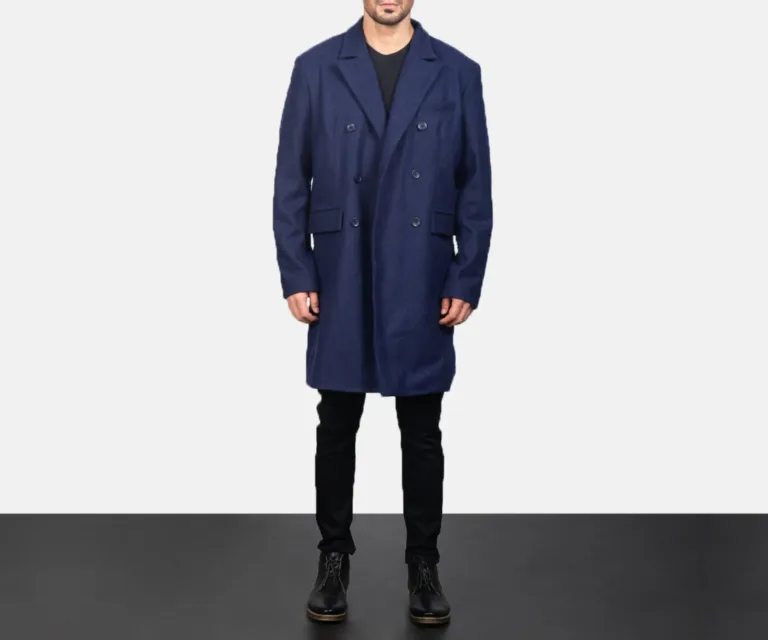 Claud Blue Wool Double Breasted Coat — Front Hero View