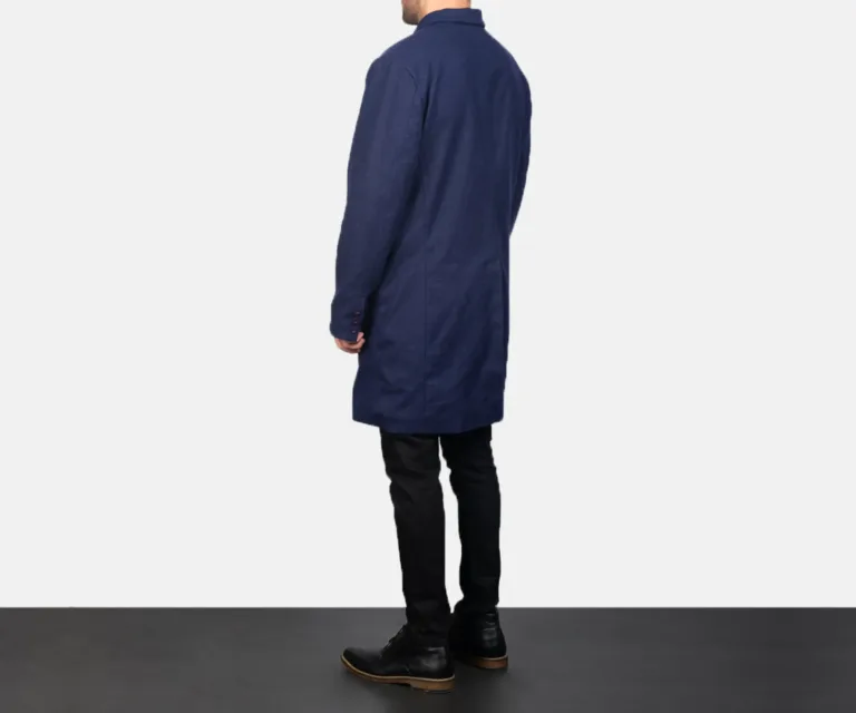 Claud Blue Wool Double Breasted Coat — Macro Hardware & Seam Construction