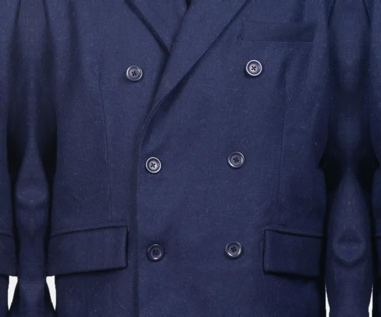 Claud Blue Wool Double Breasted Coat — Full Editorial Model Perspective