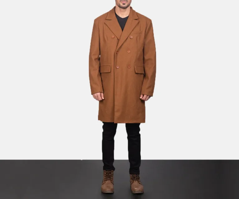 Claud Khaki Wool Double Breasted Coat — Front Hero View