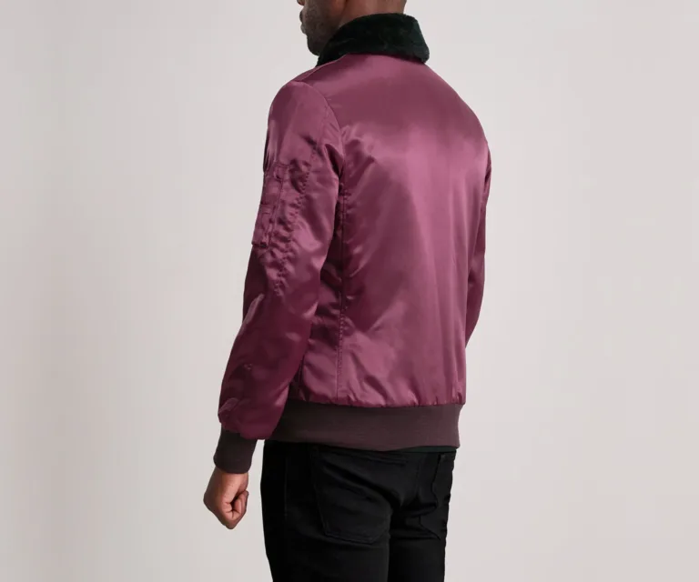 Clyde B-15 Maroon Bomber Jacket — Rear Back View & Elasticated Ribbed Waistband
