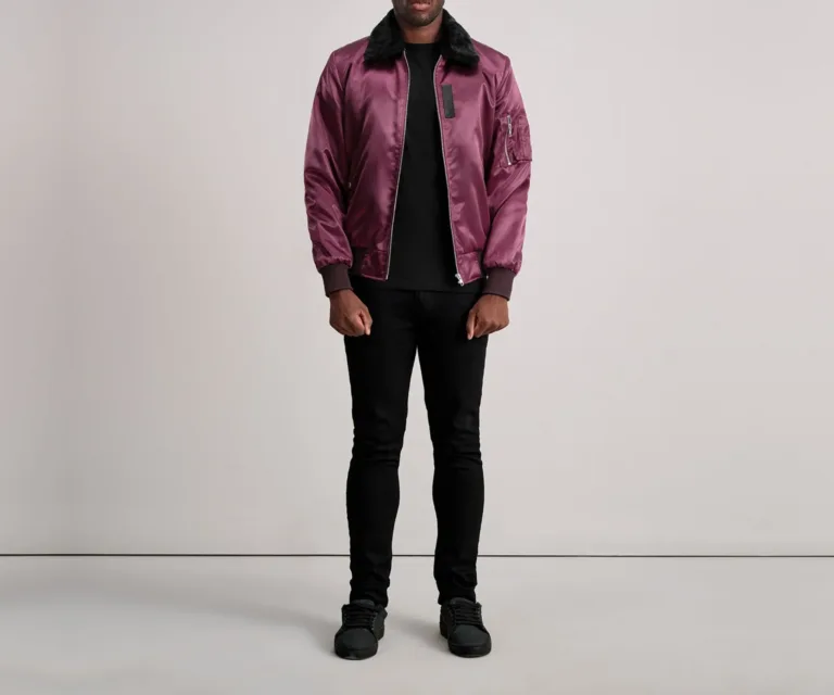 Clyde B-15 Maroon Bomber Jacket — Full-Length Aviator Streetwear Presentation
