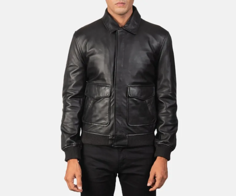Coffmen Black A2 Leather Bomber Jacket — view 3